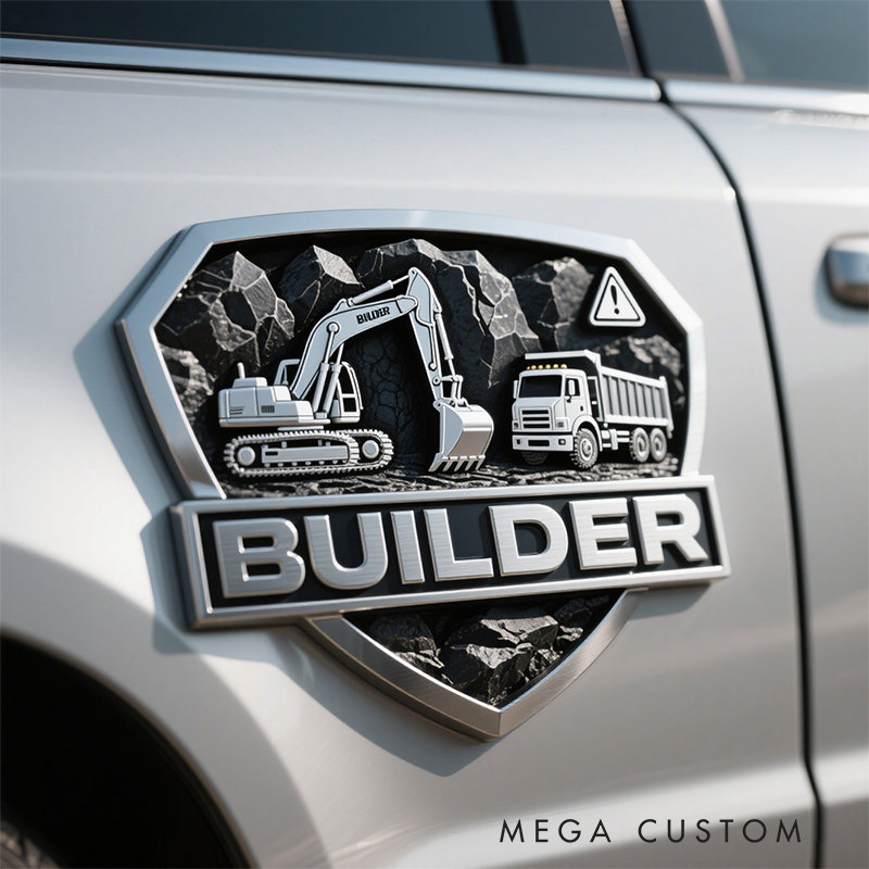 Personalized 3D Construction Car Emblem – Heavy-Duty Metal Truck/Excavator Vehicle Decal Sticker