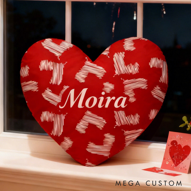 Personalized Girl friend Red Heart Shaped Pillow Custom Couple Name Valentines Day Cushion Anniversary Date Night Gift for Her Wife Girlfriend