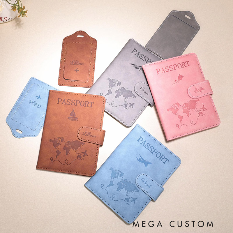 Personalized Passport Holder Custom Luggage Tag - RFID Passport Cover Travel Gift Tour Group Gift Passport Wallet Honeymoon Gifts for Couple