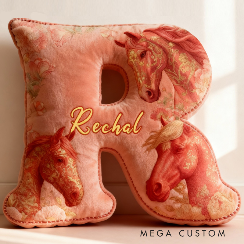 Personalized Riding Floral Letter Pillow Floral Horse Custom Name Festive Flower Decor with French Countryside Gifts for Family Graphic 3D Print for Riding Lovers Equestrian Lovers
