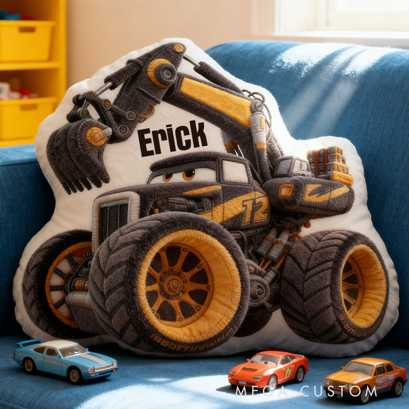 Personalized Cool Excavator with Name Graphic 3D Print Pillow Christmas Gift for Kids or Baby Birthday Gift