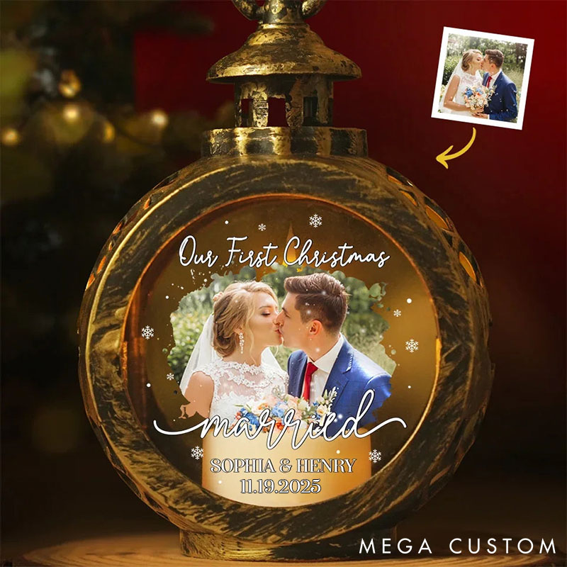 Personalized Couple Photo Our First Christmas Candlelight Lantern Ornament Custom Newlyweds Photo Candlelight Lantern Ornament Wedding Christmas Gift