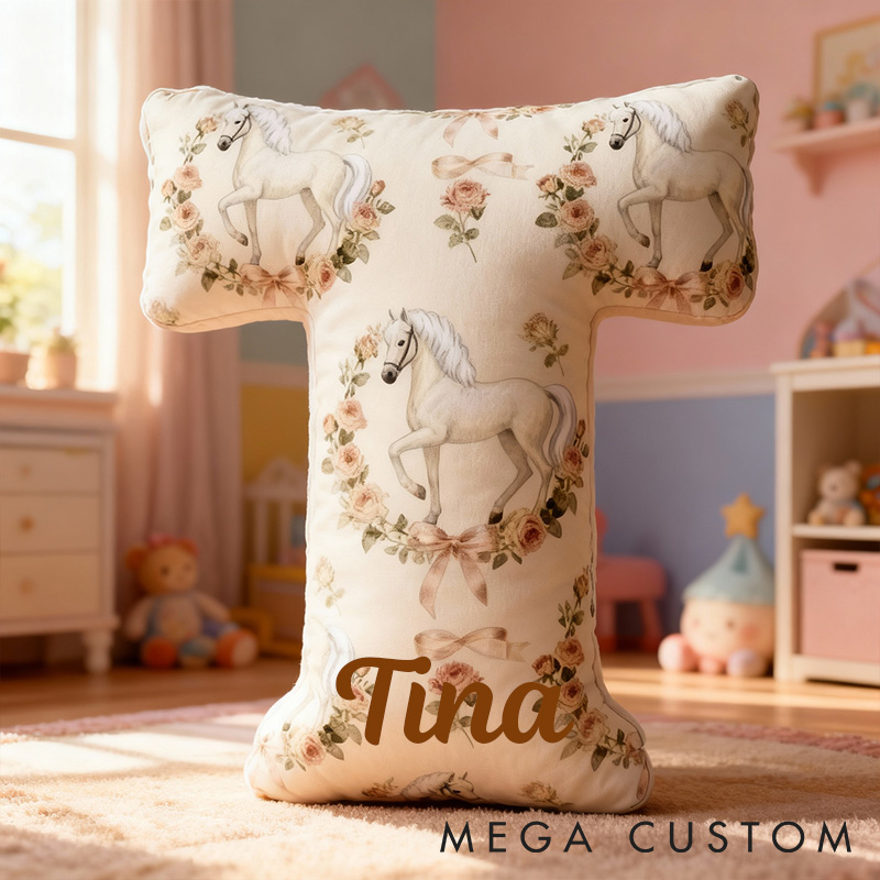 Personalized Pet Lover Pastoral Steed in Floral Wreath Graphic 3D Print Pillow