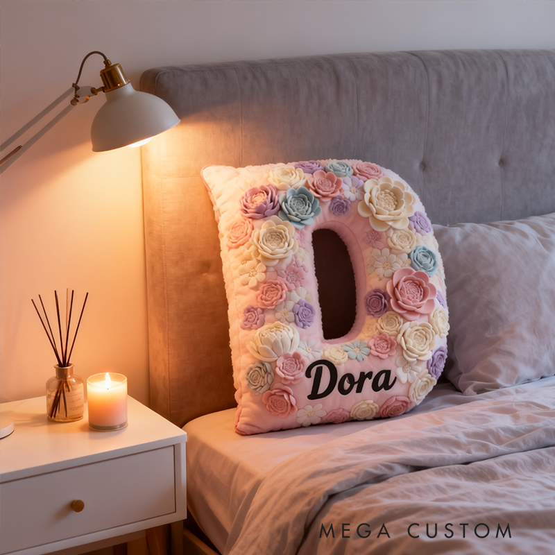 Personalized Floral Letter Pillow Custom Name Color and Initial Appreciation Gifts 3D Graphic Print