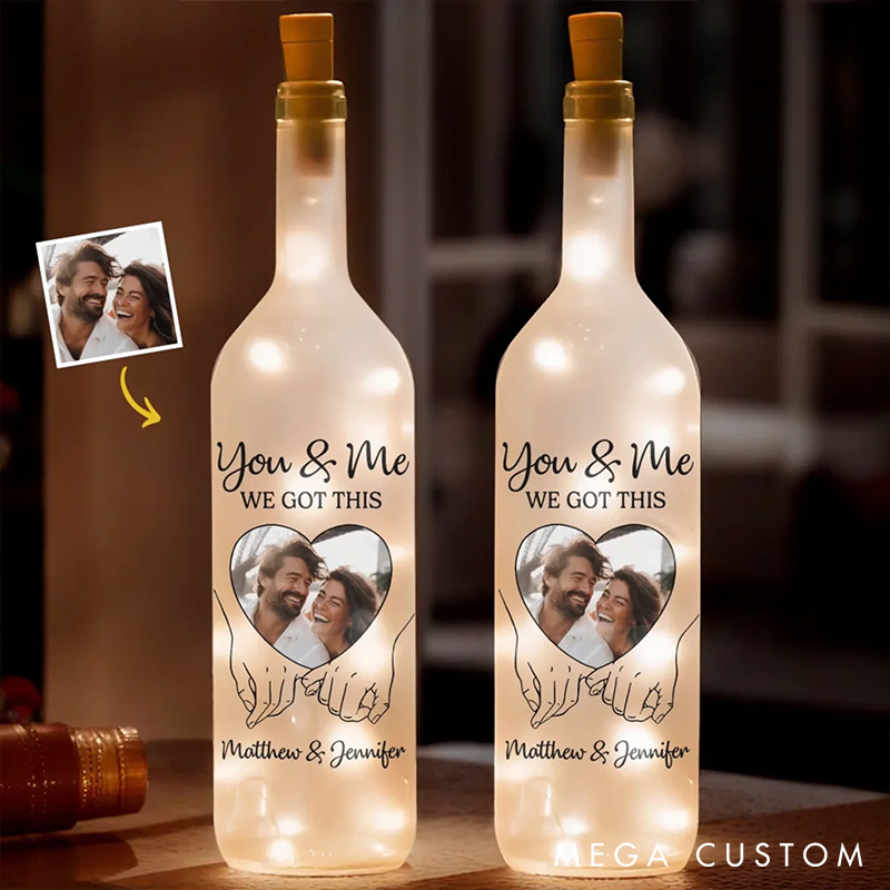 Personalized Photo Bottle Lamp Custom LED Light Bottle You & Me Anniversary Wedding Gifts for Husband Wife Valentines Gift for Couple