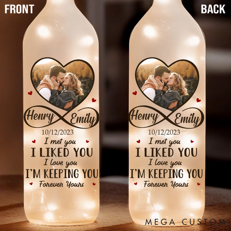 Personalized LED Light Bottle Custom Photo Bottle Lamp Couple Anniversary Gift for Husband Wife Valentine's Date Night Bottle Lamp