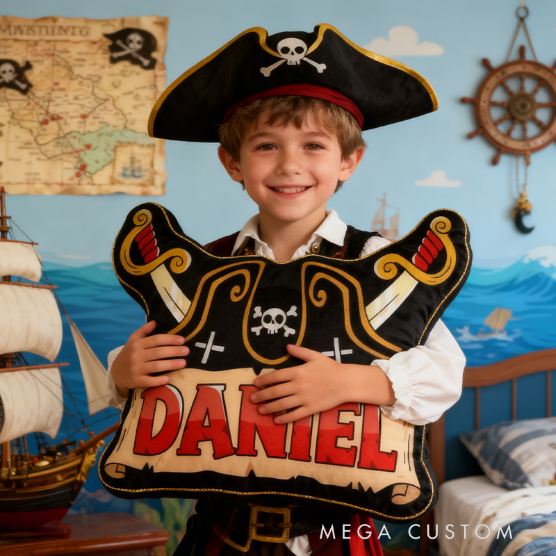 Personalized Graphic 3D Print Pirate Captain Game Shaped Pillow for Game Lovers Plush Pillow Christmas Birthday Gift for Kids