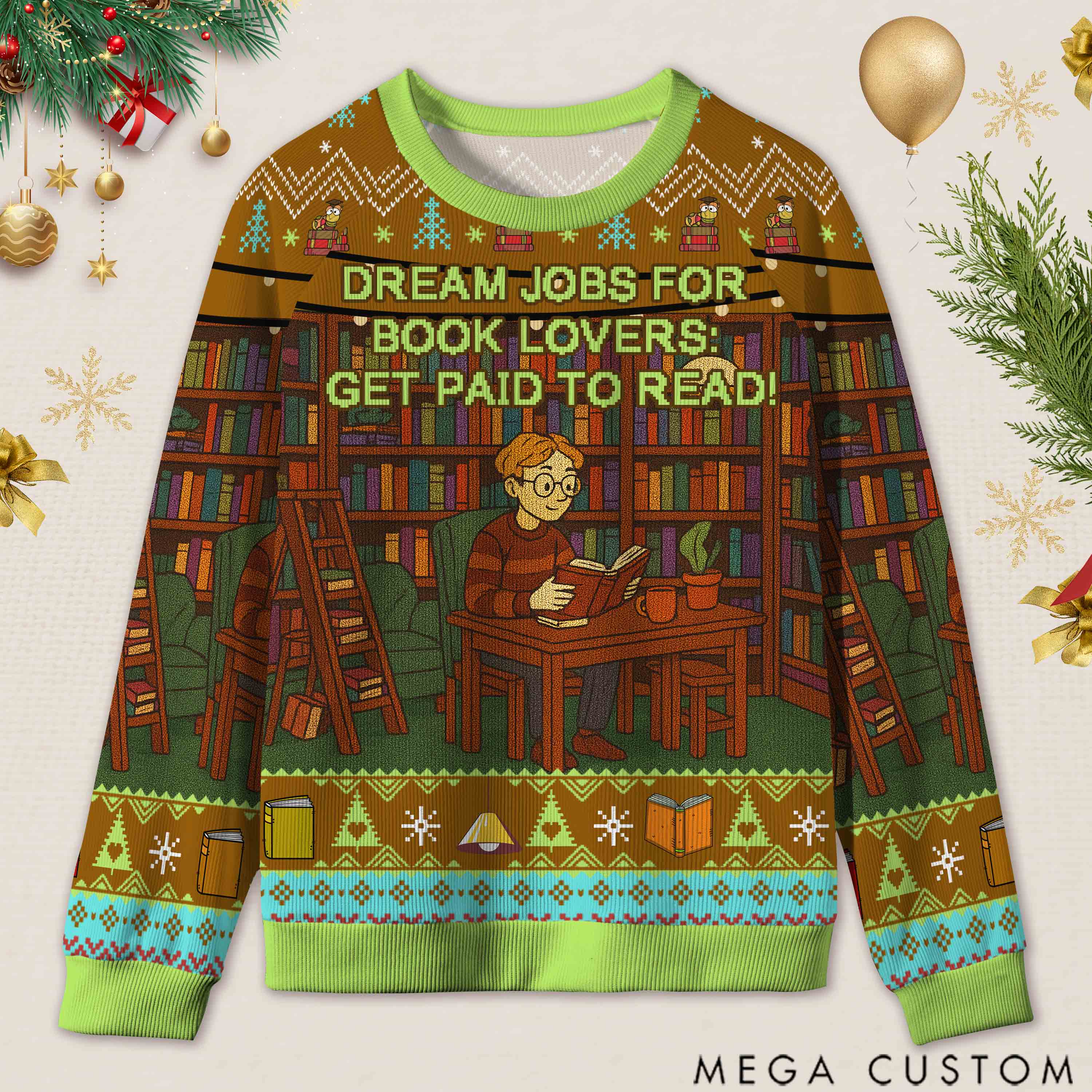 Personalized Freedom to Read Defiant Ugly Sweater Holiday Gift for Librarians