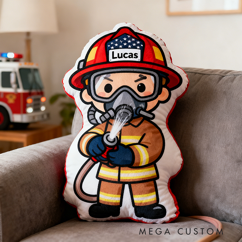 Personalized Firefighter Plush Pillow Custom Name and Character Style Hero Themed Appreciation Gifts for Firefighter Lovers