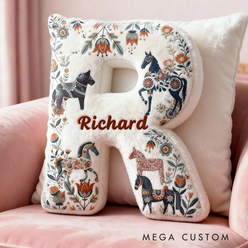 Personalized Riding Colorful Floral Letter Pillow Floral Horse Custom Name Festive Flower Decor with French Countryside Gifts for Family Graphic 3D Print for Riding Lovers Equestrian Lovers
