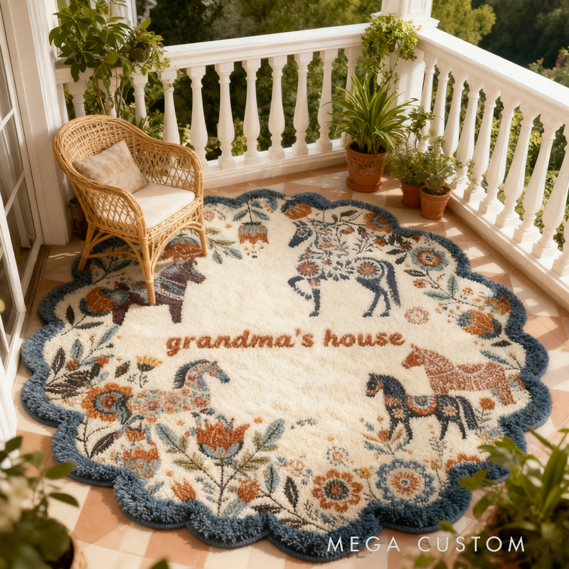 Personalized Rugs Riding Floral Doormat Floral Horse Custom Name Festive Flower Decor with French Countryside Gifts Doormat for Family for Riding Lovers Equestrian Lovers