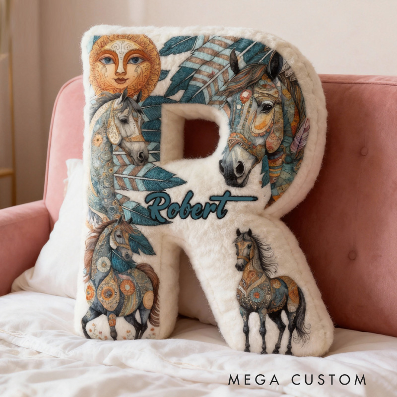 Personalized Riding Feather Letter Pillow Horse Custom Name Festive Decor with French Countryside Gifts for Family Graphic 3D Print for Riding Lovers Equestrian Lovers