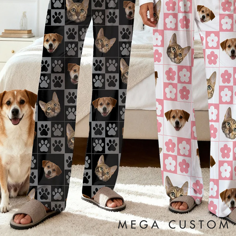 Personalized Pet Lover Custom Photo Paw Prints Christmas Pants Pajamas