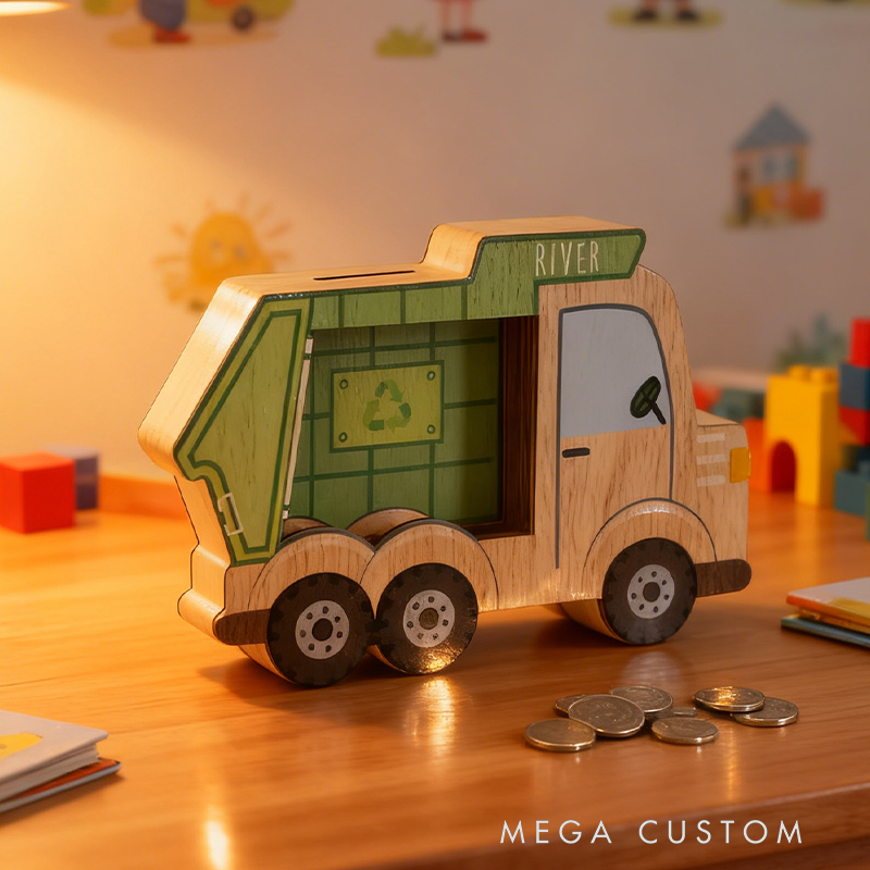 Personalized Garbage Truck Piggy Bank, Custom Name Money Box, Garbage Truck Piggy Banks for Boys, Construtction, DDP Delivered Duties Paid