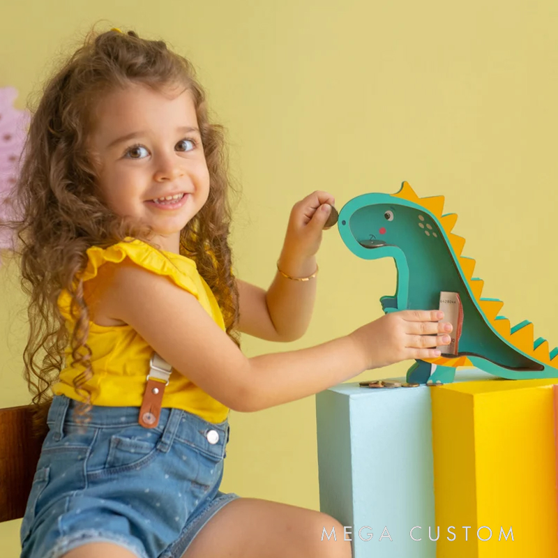 Personalized Dinosaur Piggy Bank: Nursery Decor, Kids Birthday Gift