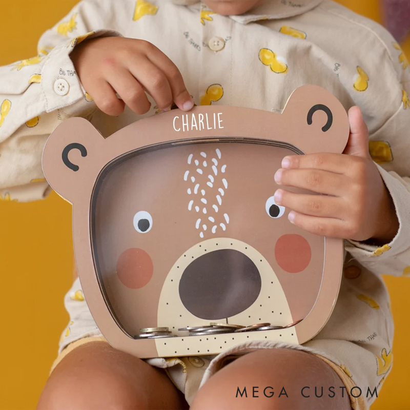 Personalized Bear Piggy Bank, Bear Custom Name Money Box,Montessori Piggy Bank, Christmas Gift for Kids, Bear Baby Shower Decorations