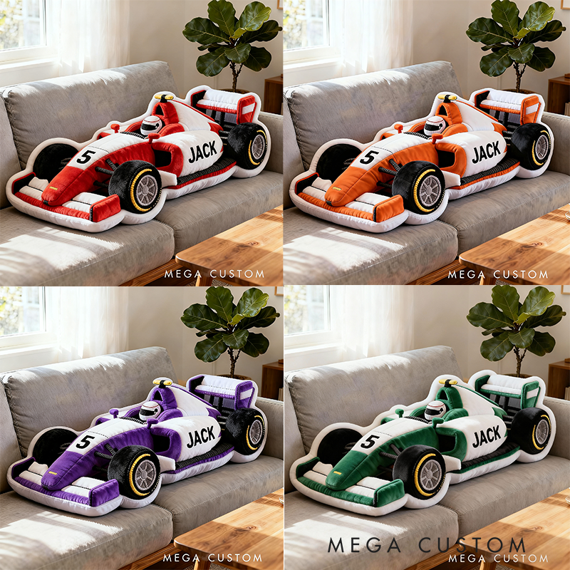 Personalized Race Car Shaped Pillow Custom Name and Number Cushion Gifts for Racing Lovers 3D Graphic Print