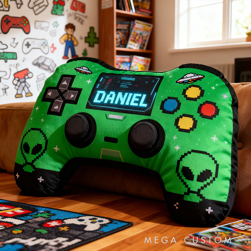 Personalized Graphic 3D Print Alien Space Game Controller Shaped Pillow for Game Lovers Plush Pillow Christmas Birthday Party Gift for Kids