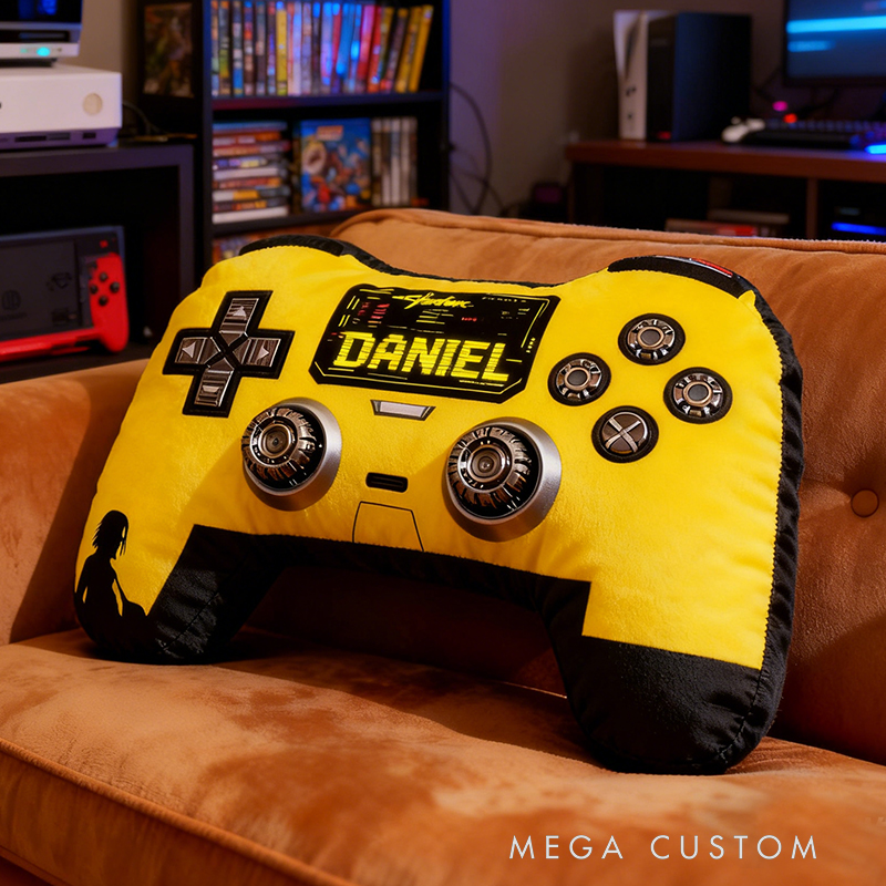 Personalized Graphic 3D Print Retro Yellow Game Controller Shaped Pillow for Game Lovers Plush Pillow Christmas Birthday Party Gift for Kids