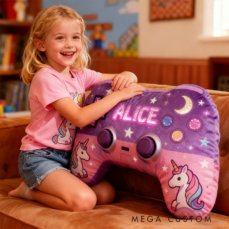 Personalized Graphic 3D Print Colorful Pony Game Controller Shaped Pillow for Game Lovers Plush Pillow Christmas Birthday Party Gift for Kids