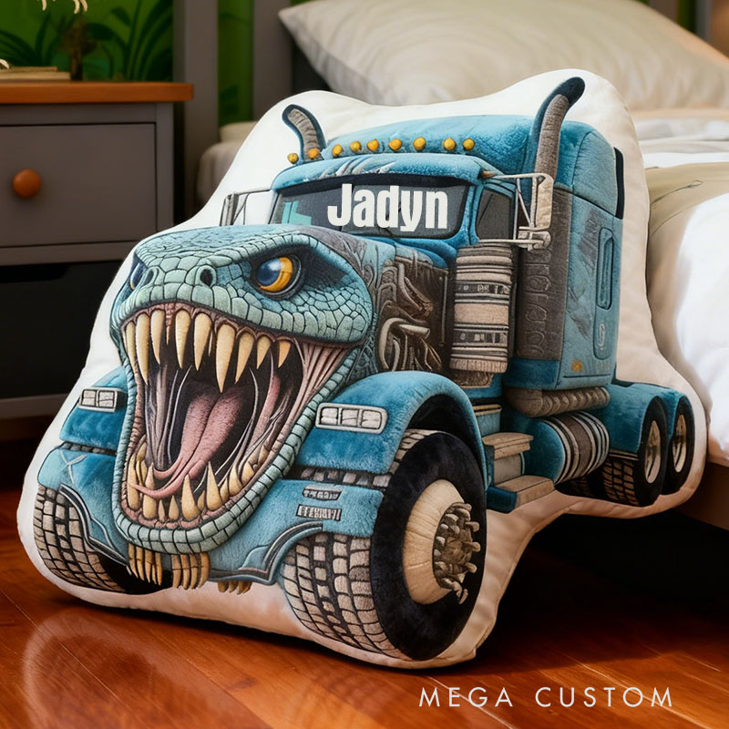 Personalized Cool Blue Crocodile Truck with Name Graphic 3D Print Pillow Christmas Gift for Kids or Baby Birthday Gift