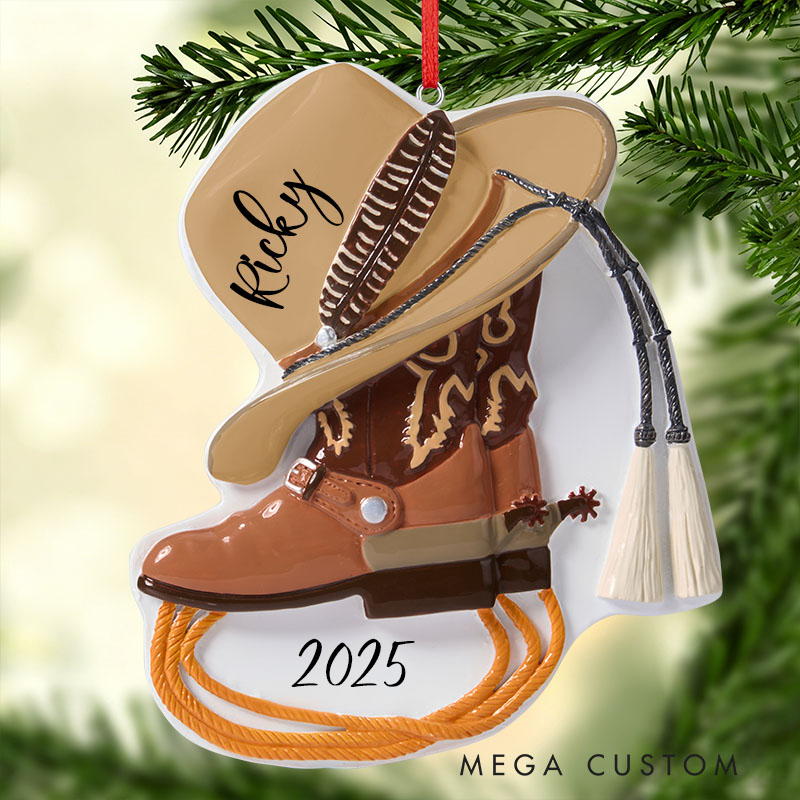 Personalized Boots and Hat Cowboy Poly Resin Car Ornament