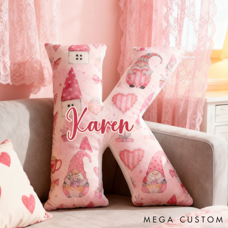 Personalized Love Gnome Letter Pillow Custom Valentines Throw Pillow for Girlfriend Holiday Home Decor Love Gnome Gift Box Pillow for Wife