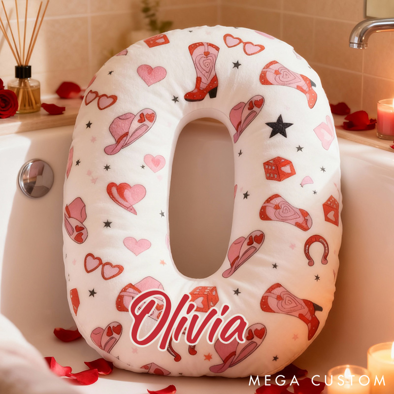 Personalized Pink Western Cowgirl Letter Pillow Custom Pink Valentine Gift Throw Pillow for Girlfriend Pink Cowgirl Boots Horseshoe Pillow for Her