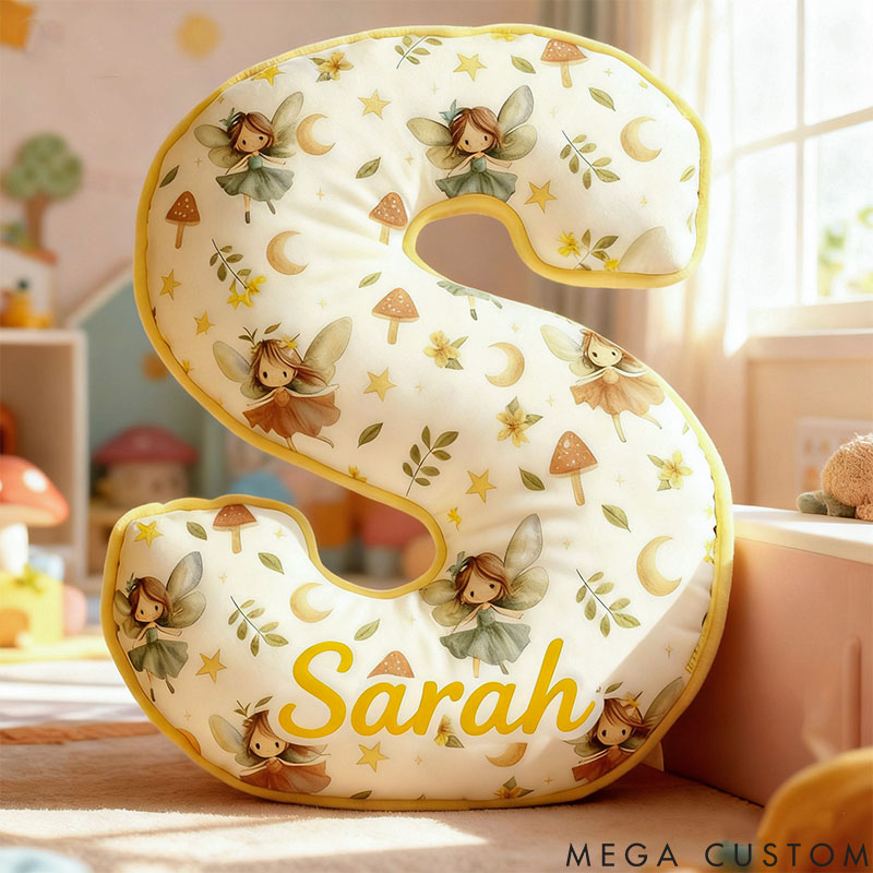Personalized Flower Girl Yellow Flower Fairy 26 Letters Pillow Custom Girl friend Graphic 3D Printed Alphabet Initials Cushion Birthday Gift for Her