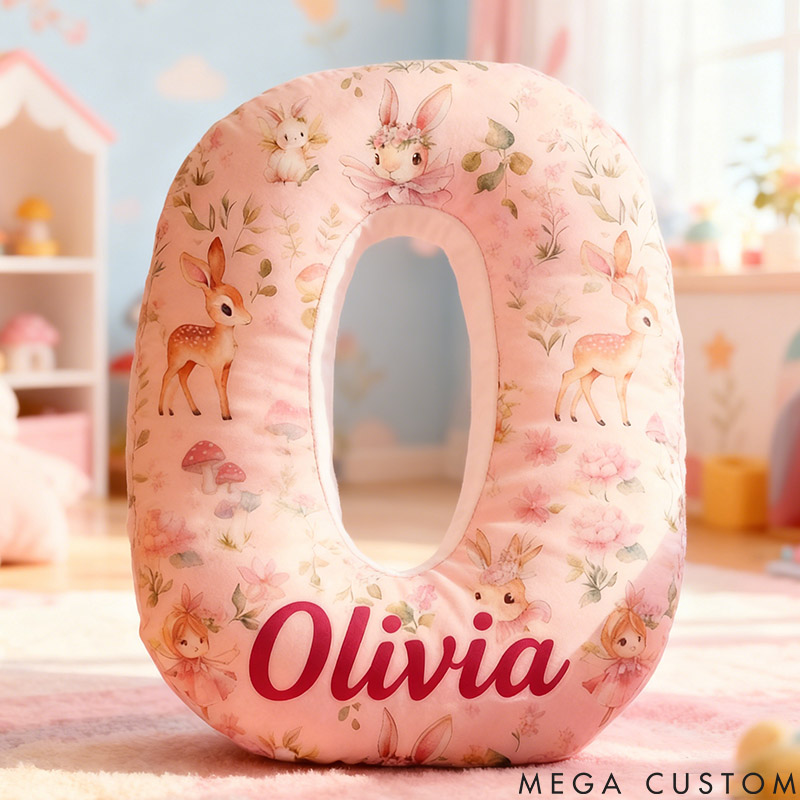 Personalized Flower Girl Floral Rabbit Fairy 26 Letters Pillow Custom Girl friend Mushroom Graphic 3D Printed Alphabet Cushion Birthday Gift for Her