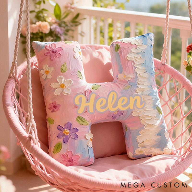 Personalized Colorful Flora Letter Pillow Initial Flower Throw Pillow Custom Holiday Home Decor Letter Pillow for Flower Girl for Girl friend