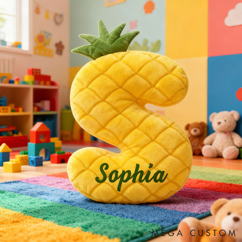 Personalized Pineapple Fruit Design Letter Pillow Initial Throw Pillow Custom Holiday Home Decor Letter Pillow for Flower Girl for Page Boy