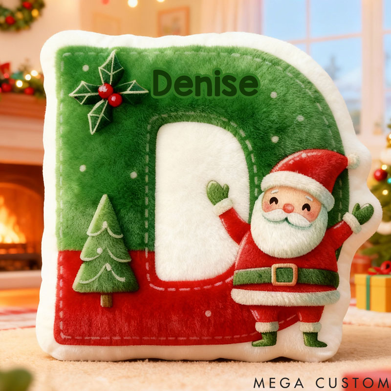 Personalized Girl friend Green Christmas Santa 26 Letters Pillow Custom Christmas Candy Graphic 3D Printed Alphabet Cushion Christmas Gift for Him Her
