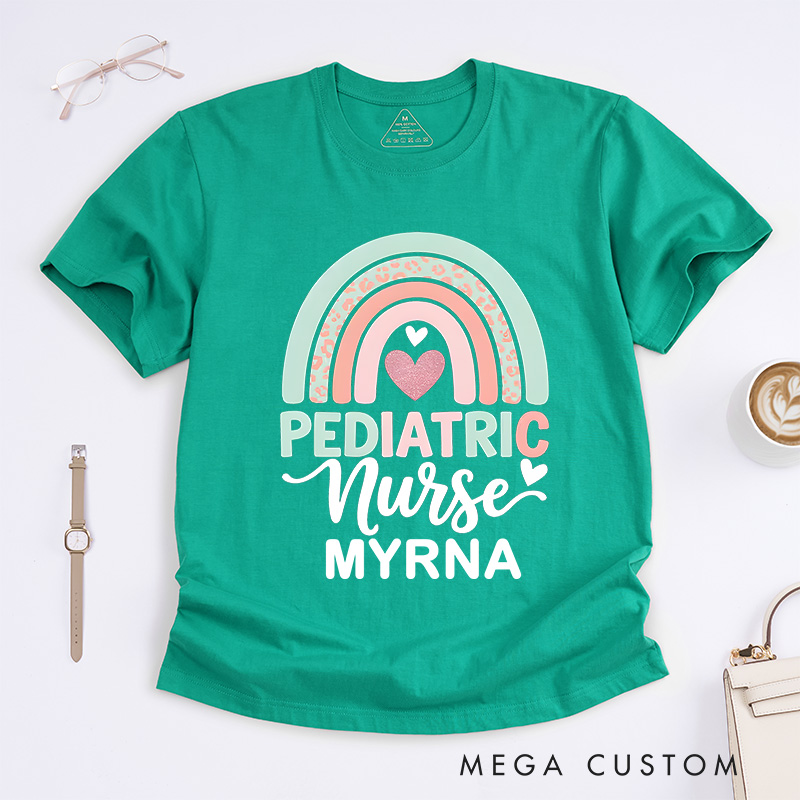 Personalized Nurse T-Shirts Pediatric Nurse Rainbow Fashion Design T-Shirts