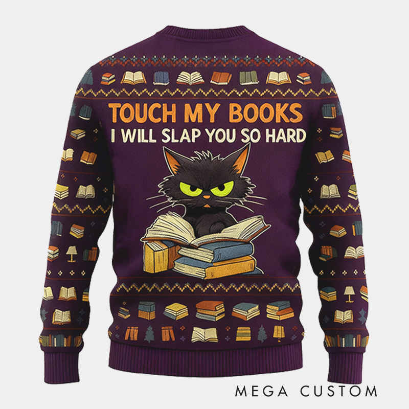 Personalized Fierce Cat Reader Ugly Christmas Sweater Gift for Librarians Book Enthusiasts