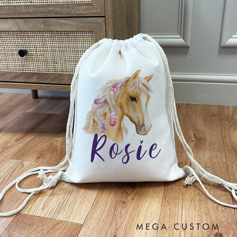 Personalised Horse Riding Bag Equestrian Bags Horse Gifts Kit Bag Drawstring Bag Kids PE Kit Bag Horse for Riding Lovers Equestrian Lovers