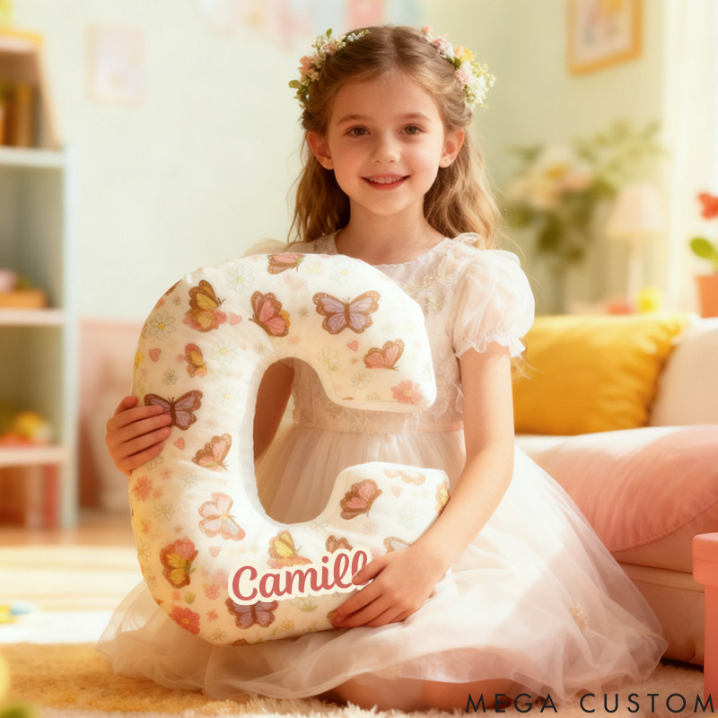 Personalized Flower Girl Butterfly Floral 26 Letters Pillow Custom Girl friend Name Graphic 3D Printed Cushion Valentines Day Christmas Gift for Her