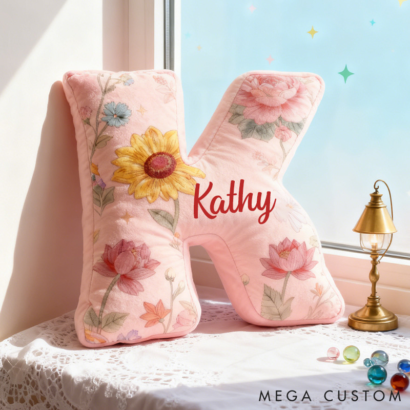 Personalized Sunflower Lotus Initial Pillow Custom Floral Letter Throw Pillow for Her Christmas Home Decor Gift Pillow