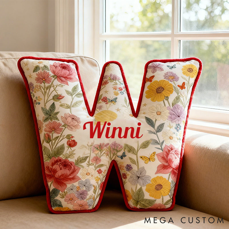 Personalized Floral Letter Pillow Custom Sunflower Rose Daisy Graphic Initial Throw Pillow Christmas Holiday Decor Pillow for Her