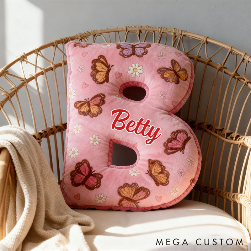 Personalized Butterfly Daisy Letter Pillow Custom Holiday Throw Pillow for Flower Girl Christmas Home Decor Gift for Her