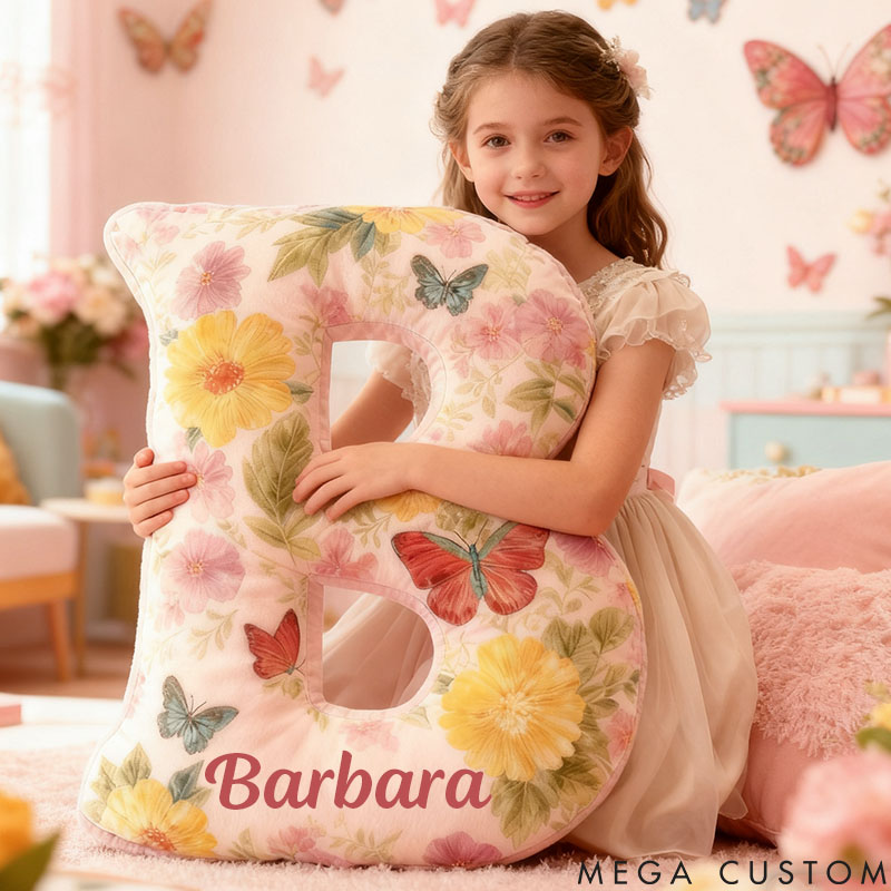 Personalized Flower Girl Oil Painting Style Butterfly Floral 26 Letters Pillow Girl friend Graphic 3D Printed Cushion Valentines Day Xmas Gift for Her
