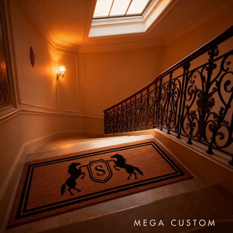 Personalized Rugs Riding Doormat Custom Name Festive Horse Deco rHorse Crest Doormat Equestrian Ranch Decor for Riding Lovers Equestrian Lovers