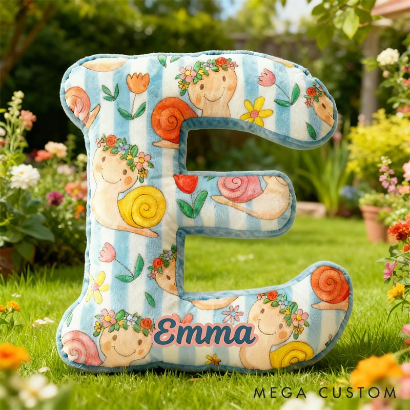 Personalized Blue Snails Flora Letter Pillow Initial Flower Throw Pillow Custom Holiday Home Decor Letter Pillow for Flower Girl for Girl friend