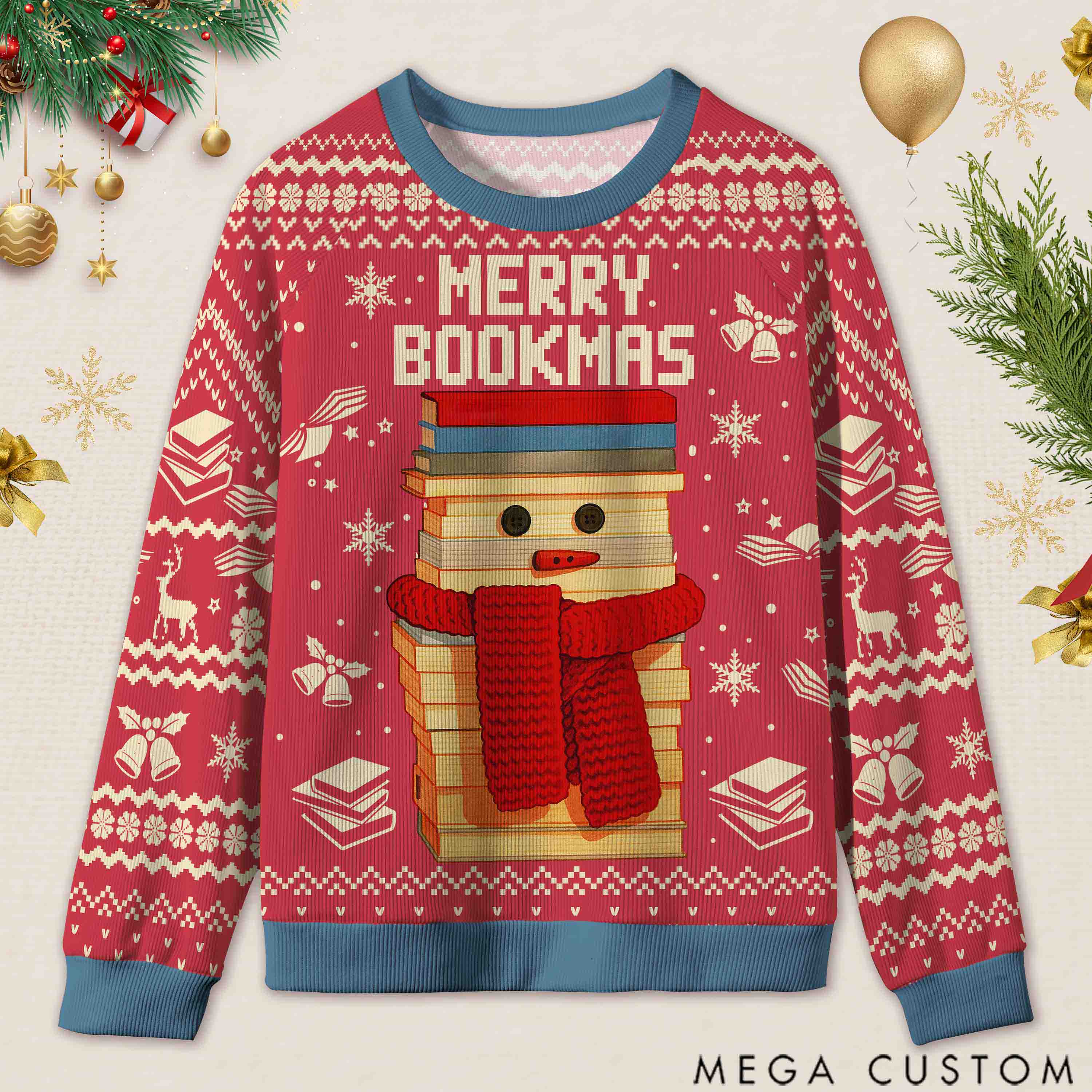 Personalized Bookish Christmas Cozy Ugly Sweater Festive Gift for Book Lovers