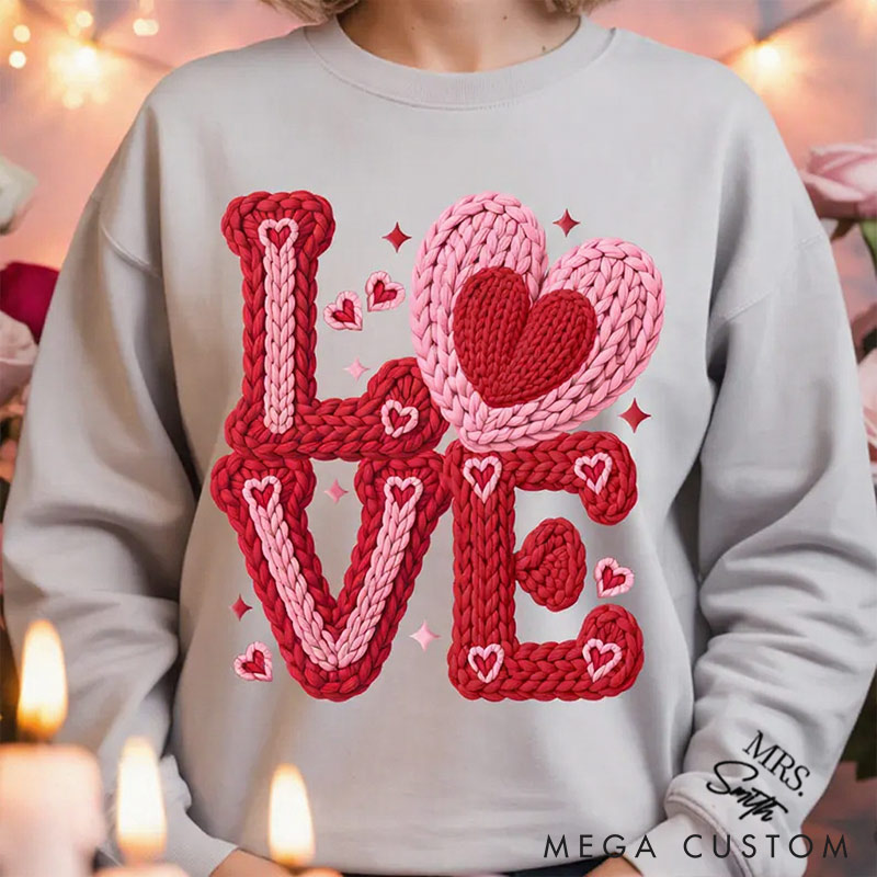 Personalized Love Knitted-style Design couple Sweatshirt Custom Names for Couple Anniversary Valentine's Gift for Wife Holiday Top Cloth for Wife