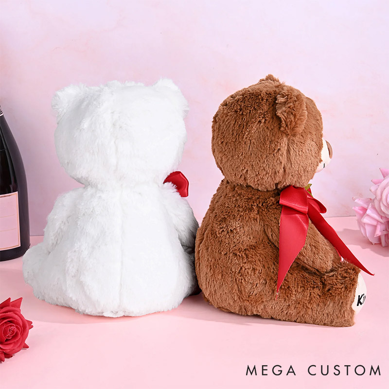Personalized Couple I Love You Red Heart Bow Stuffed Bear with Name Stuffed Plush Bear Toy with Custom Text Valentines Day Anniversary Gift for Couple