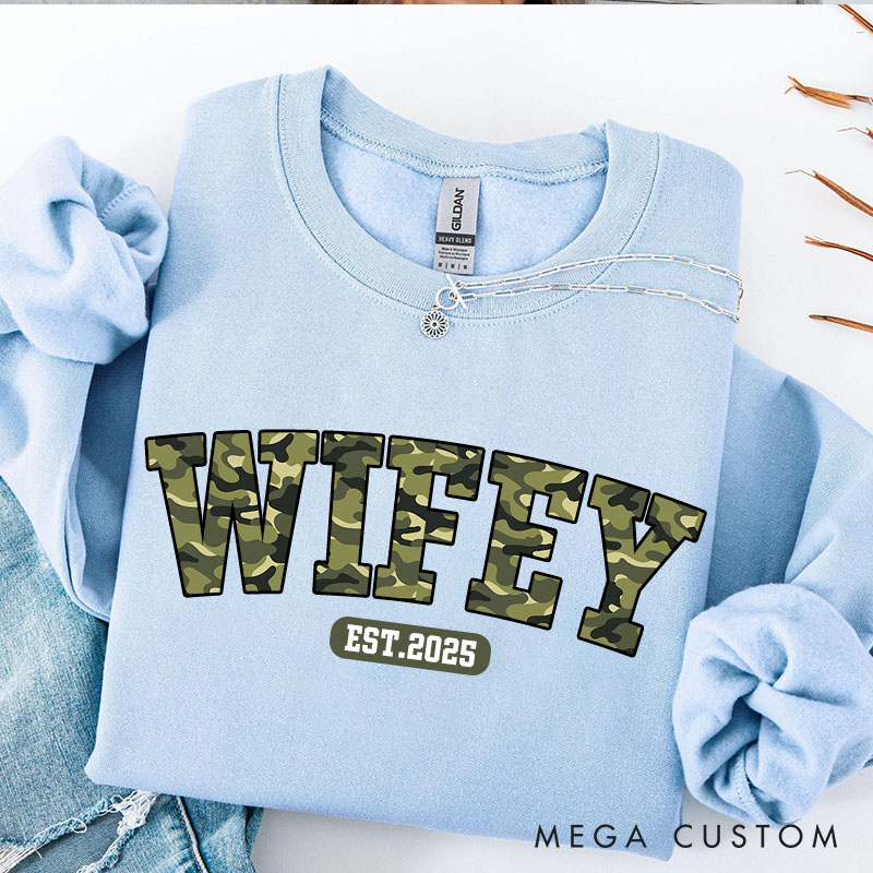 Personalized Camo Wifey Sweatshirt Custom Bold Camo Sweatshirt for Wife Valentine's Anniversary Gift for Her Couple Top Clothes