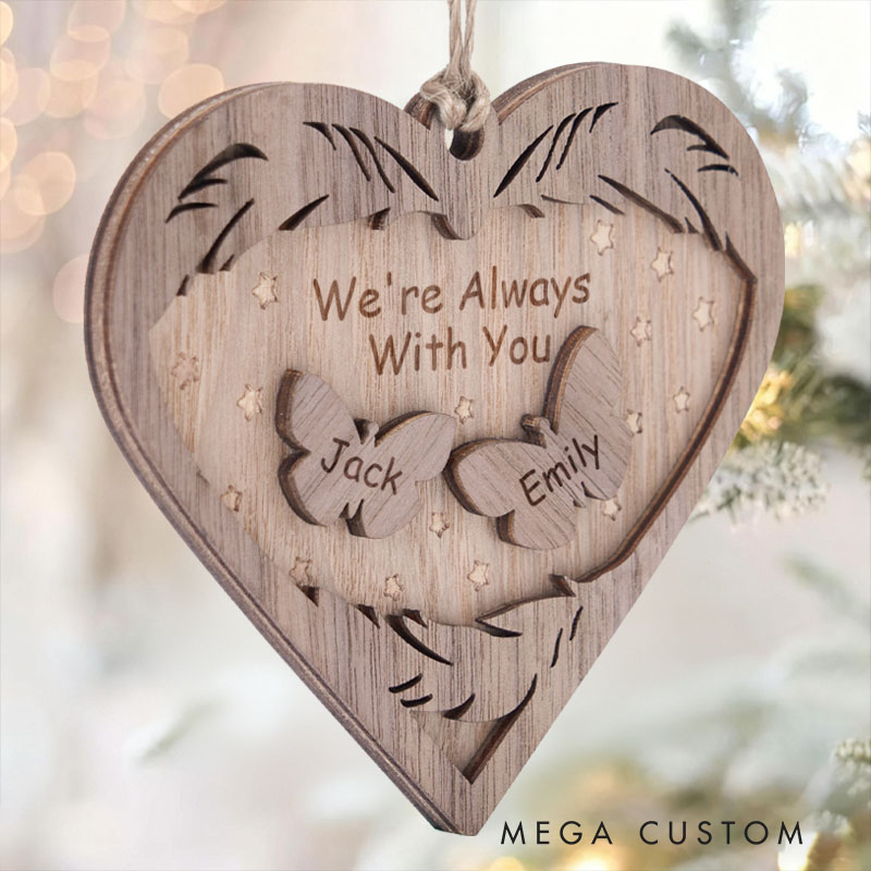 Personalized Memorial Ornament Always And Forever In Our Hearts Memorial Ornament Heart Shaped Butterfly Wood Christmas Ornament Sympathy Gift