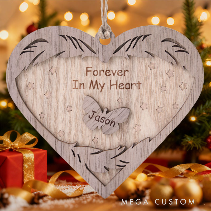 Personalized Memorial Ornament Always And Forever In Our Hearts Memorial Ornament Heart Shaped Wood Christmas Ornament Sympathy Gift