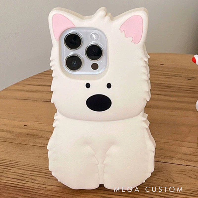 West Highland 3D Cute For iPhone 16 15 14 13 Pro Max Silicone Phone Case Cover